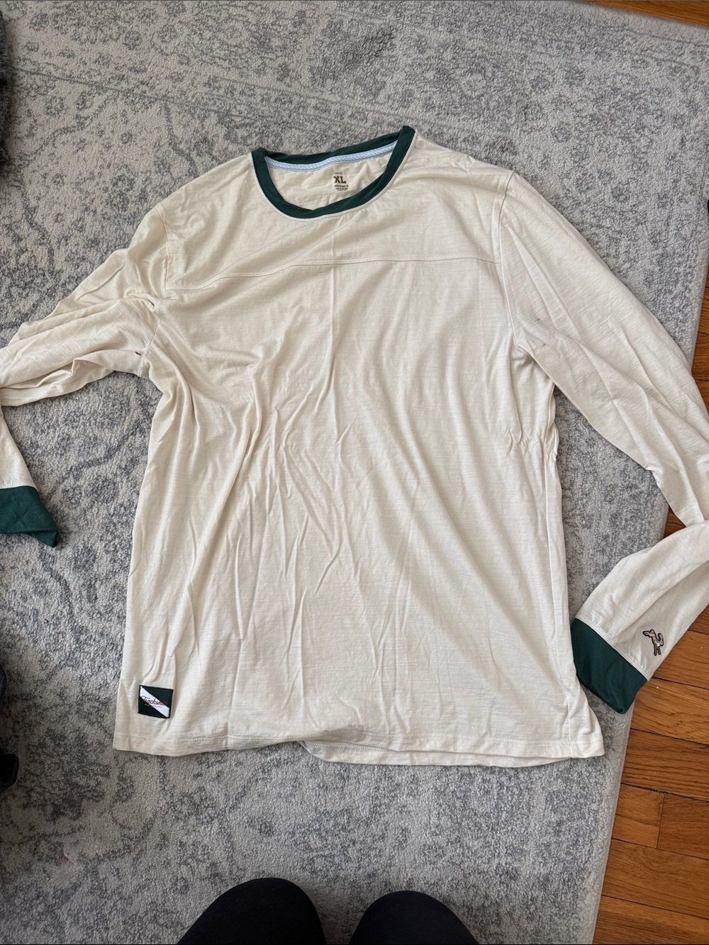 Tracksmith Cream Long Sleeve Crewneck with Dark Green Trim PLEASE SEE PHOTOS!